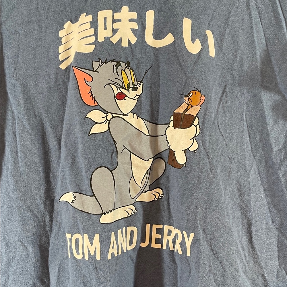 Tom and Jerry Blue T-Shirt Short Sleeves Graphic Tee Size XL